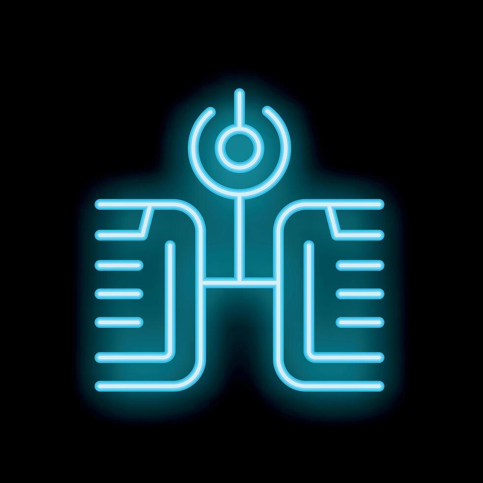 Neon style icon representing data processing with server and folders vector