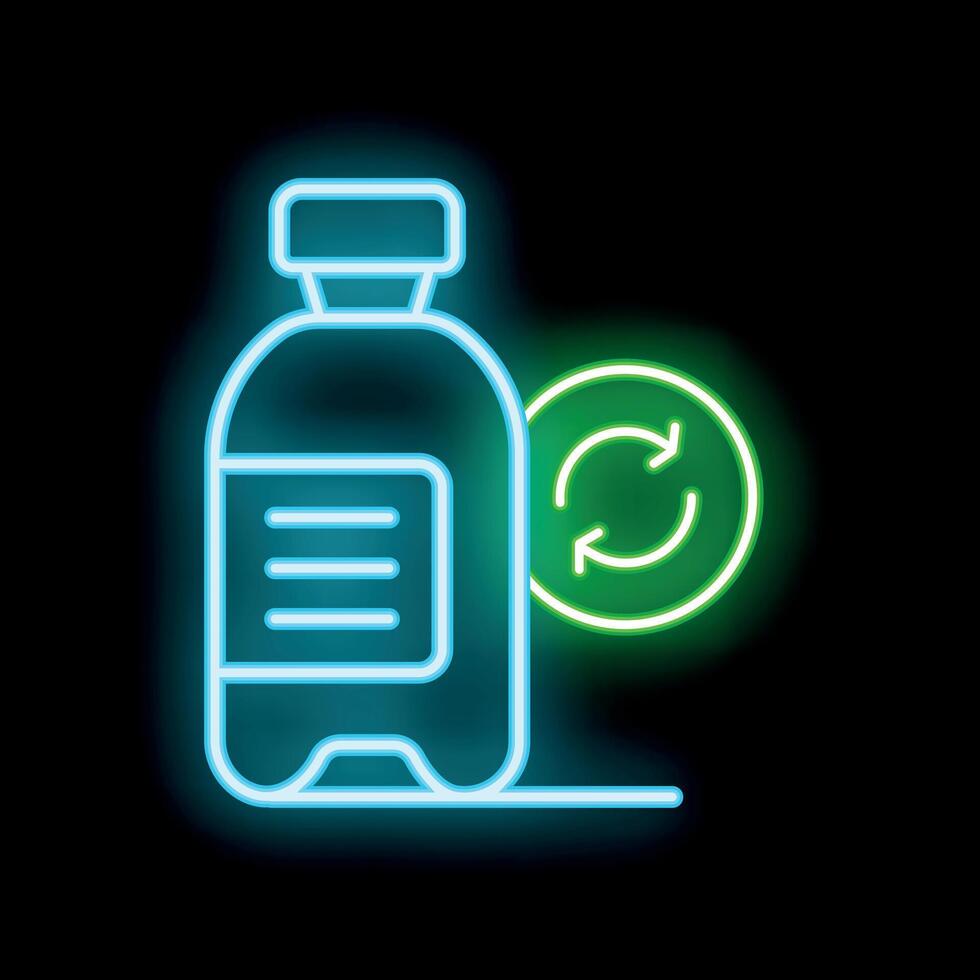 Neon style icon of plastic bottle being recycled with circular arrows vector