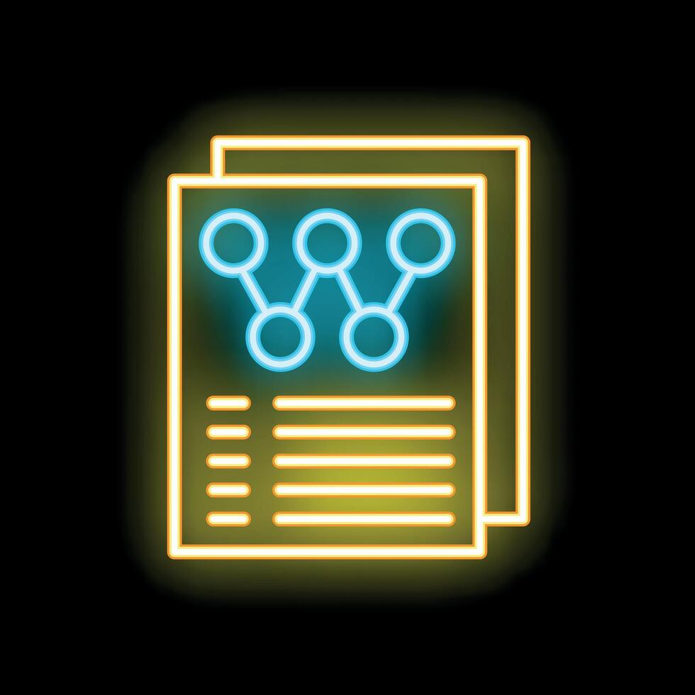 Neon icon of data analysis report representing business intelligence vector