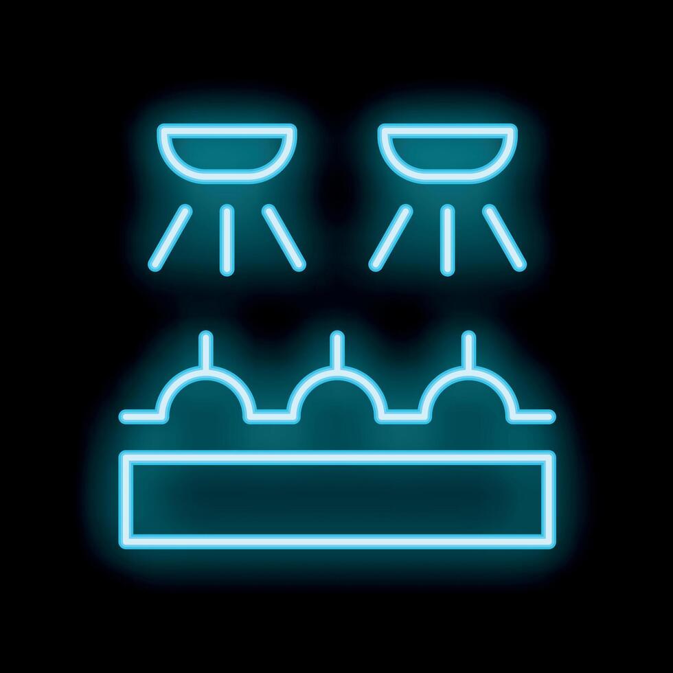 Neon icon of lights shining on stage or runway vector