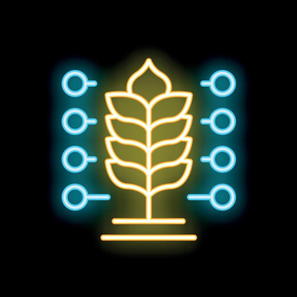 Neon sign of modern technologies growing wheat production vector