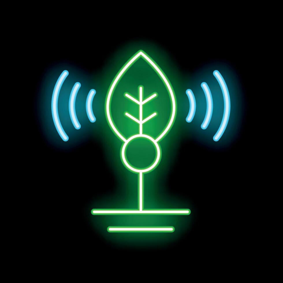 Neon icon of a plant emitting a wifi signal vector