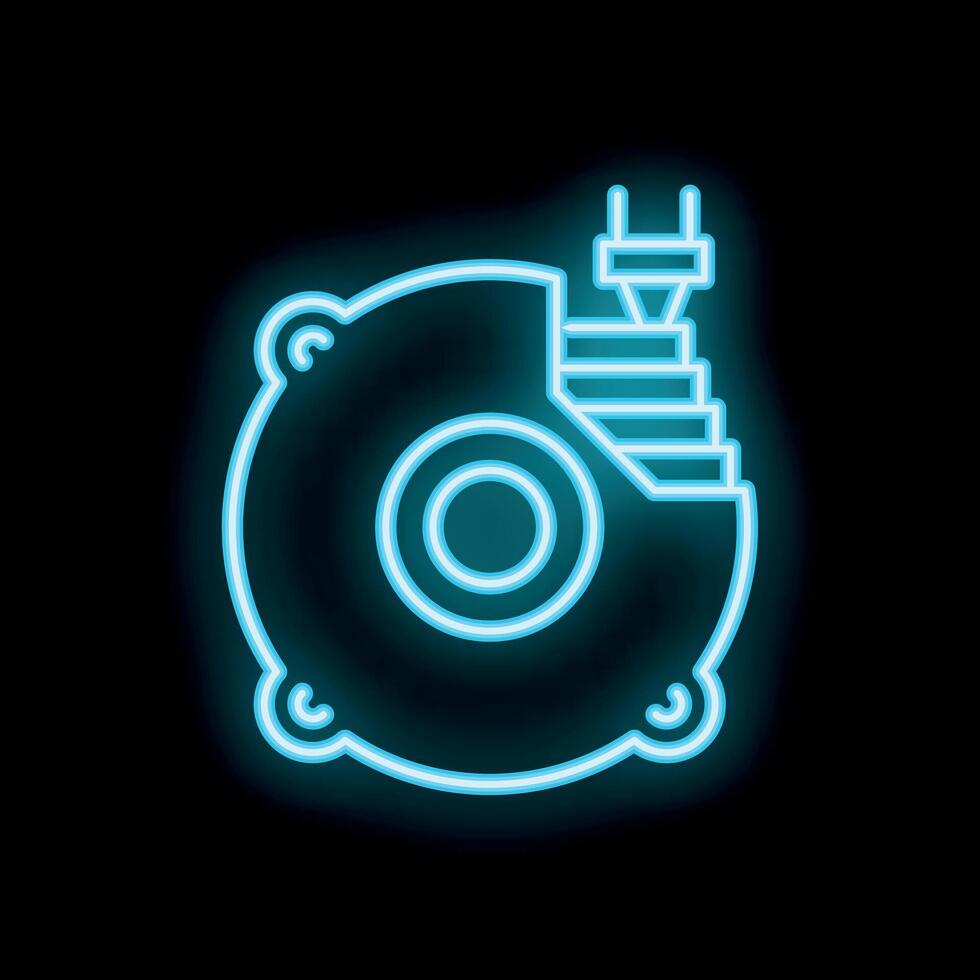 Neon icon of hard disk drive storing data with light effect vector