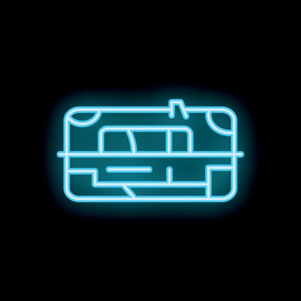 Neon sign showing a train ticket for traveling by rail vector