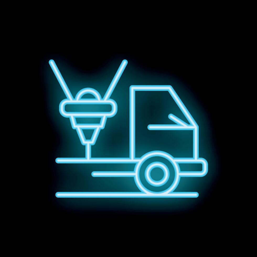 Neon style icon of truck drilling rig working on road construction vector