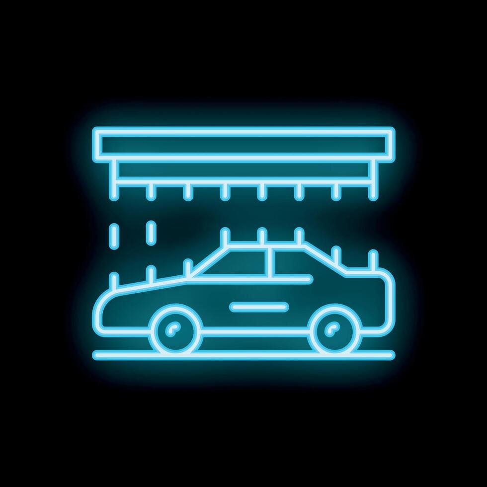 Neon car wash sign showing car getting washed vector