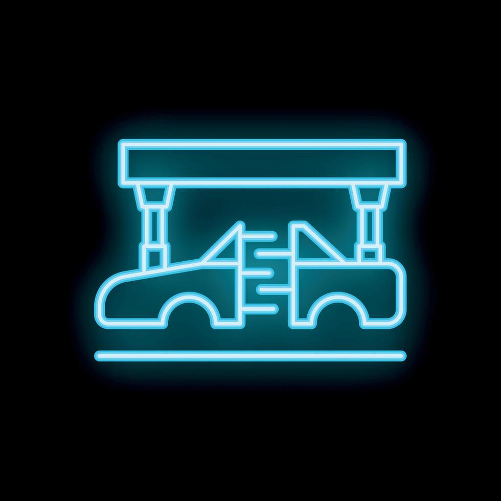Neon sign of car getting washed in automatic car wash vector