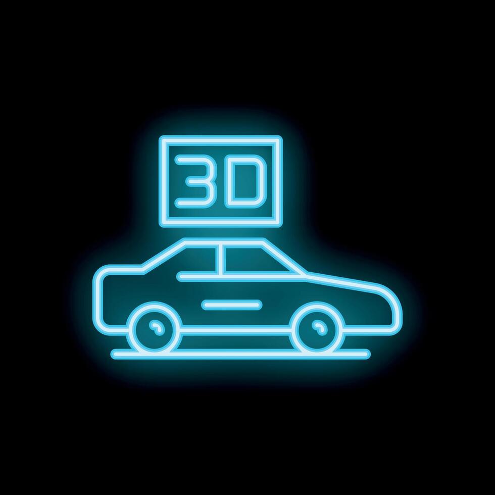 Neon icon of car with 3d sign representing automotive innovation vector