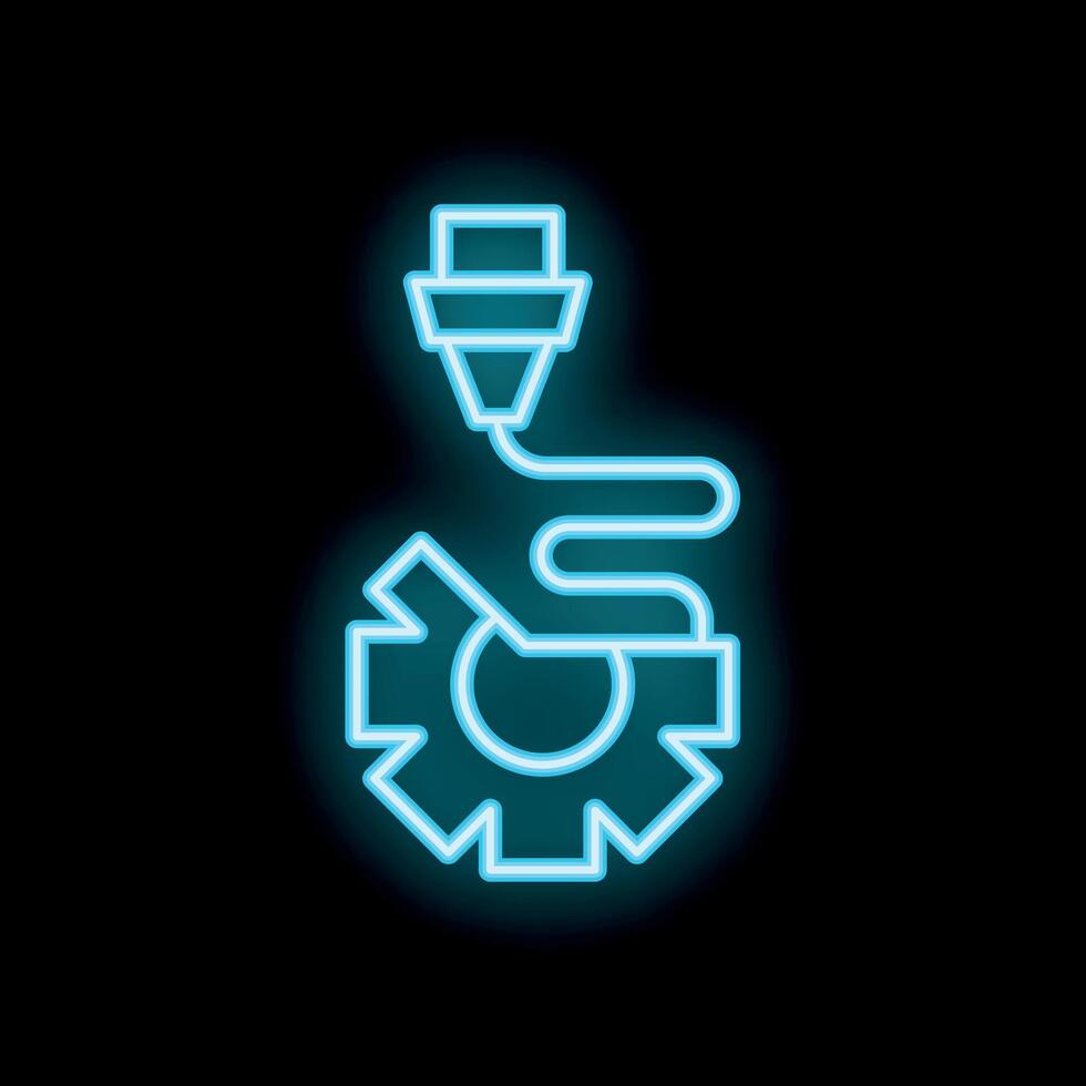 Neon icon of a 3d printer printing a gear vector