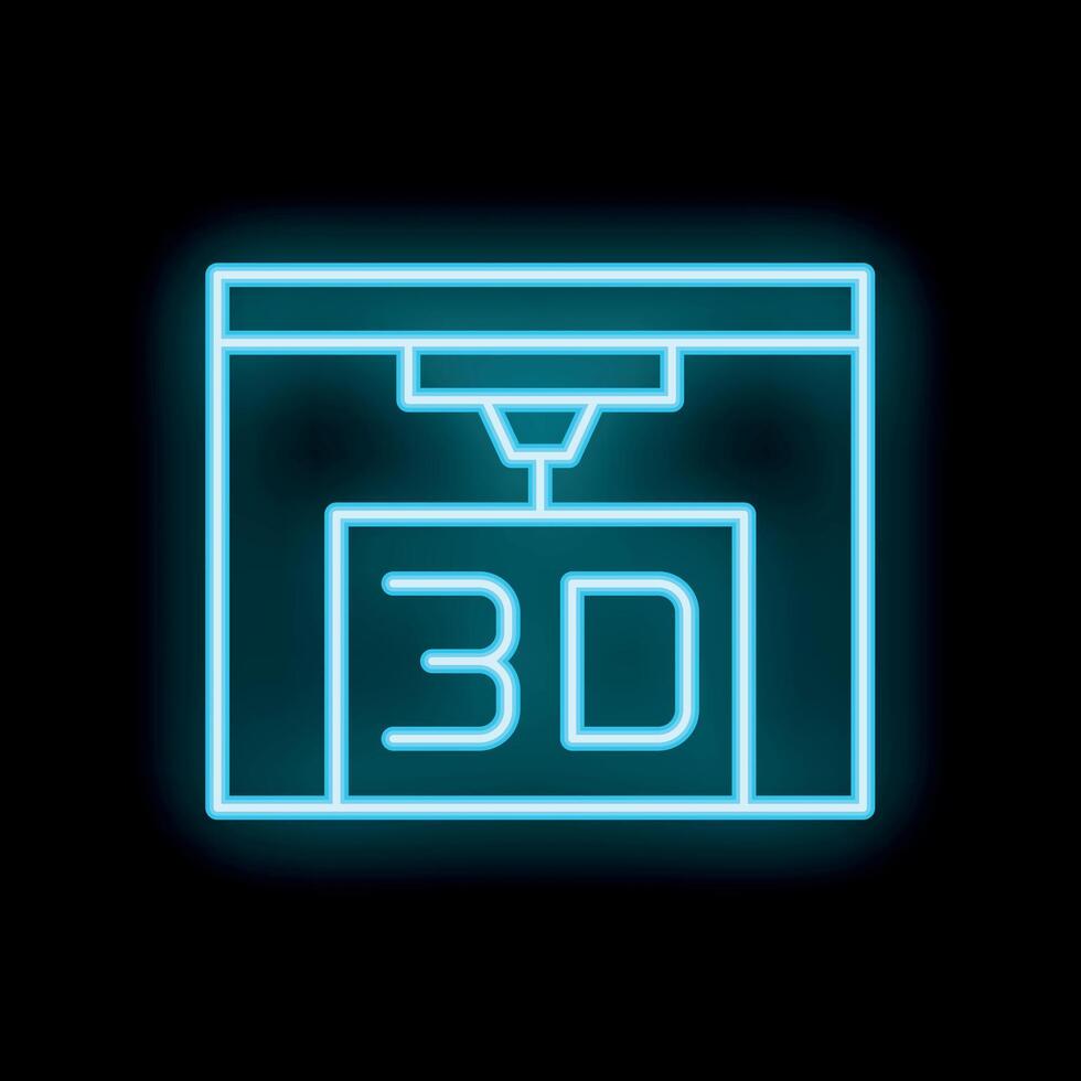 Neon icon of 3d printer printing three dimensional object vector