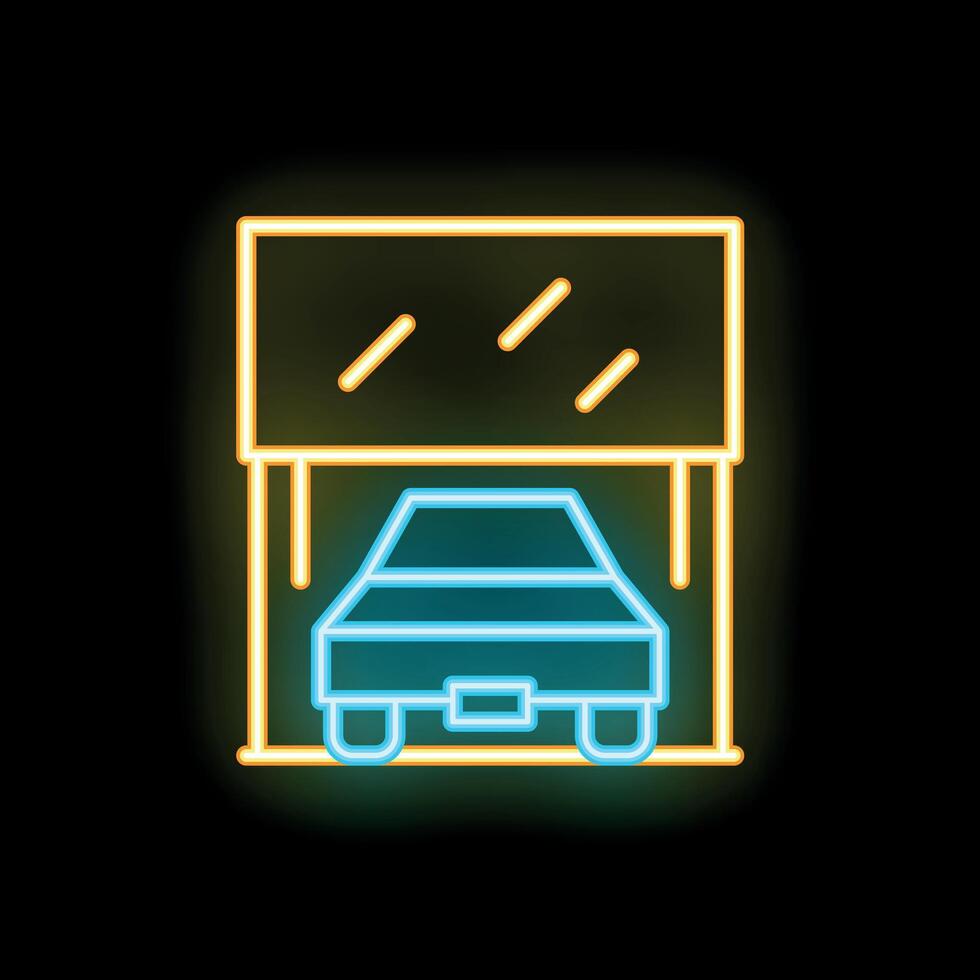 Neon icon of car parking under canopy sign symbol vector