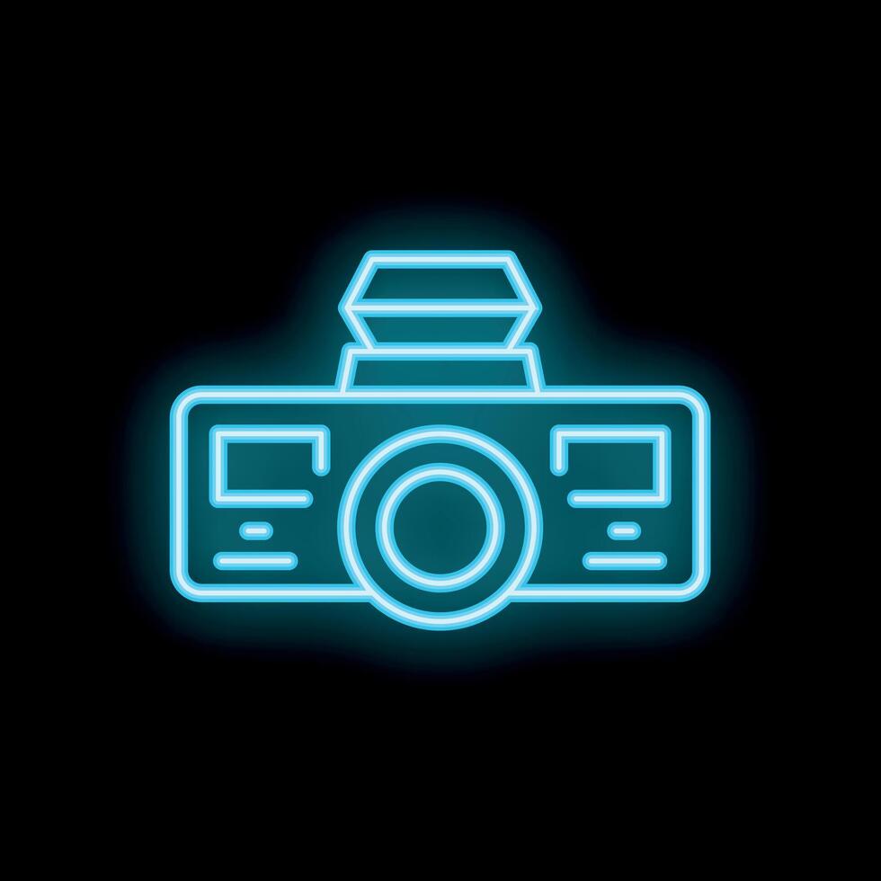 Neon icon of a camera flashing light with black background vector