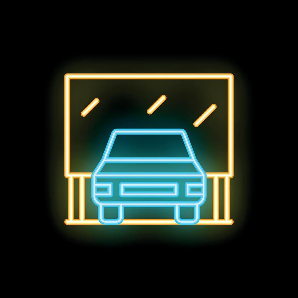 Neon sign depicting a car passing under a billboard at night vector