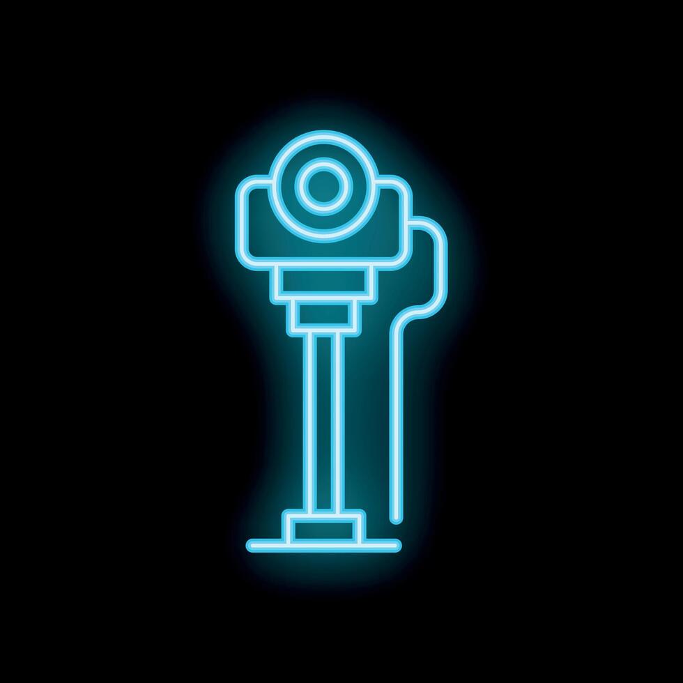 Neon icon of a security camera recording on a tripod vector