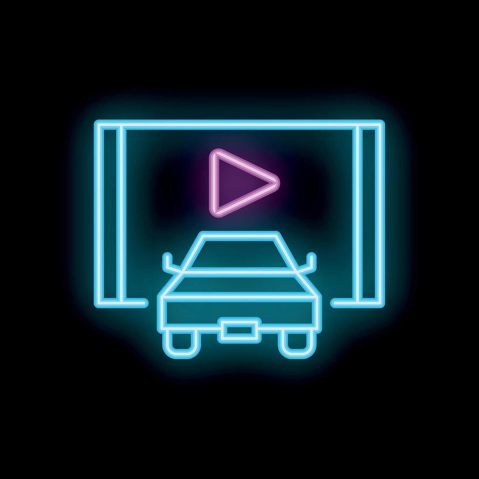 Neon icon of car watching on big screen vector