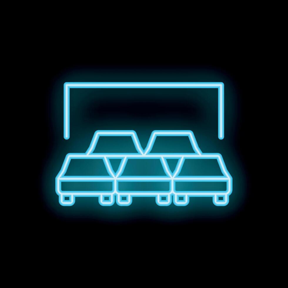 Neon blue conveyor belt carrying boxes in dark background vector