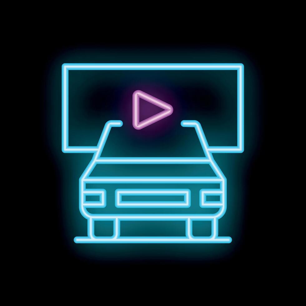 Neon sign showing car watching on large screen vector
