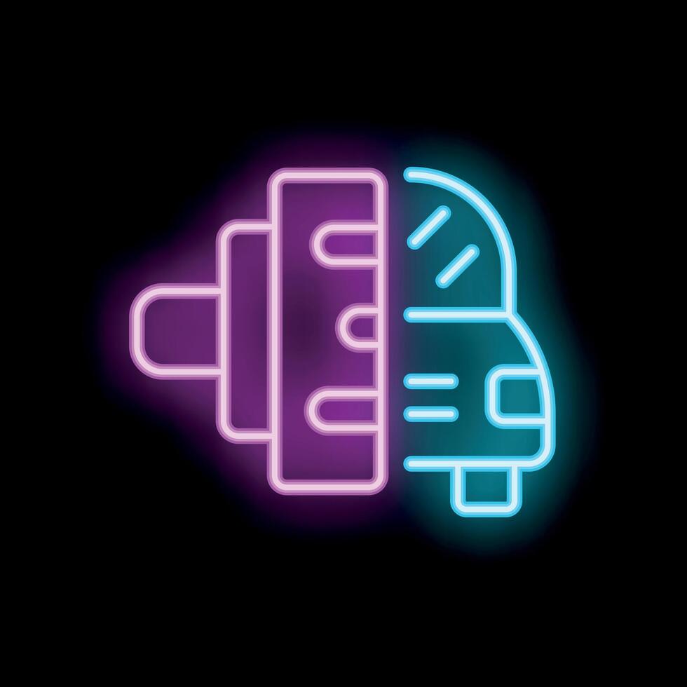 Neon sign showing electric car charging at charging station vector