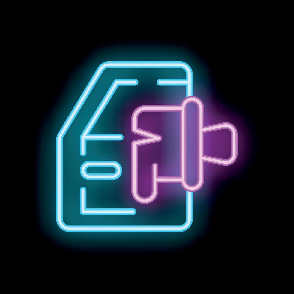 Neon icon of a hand holding a paint roller painting a document vector