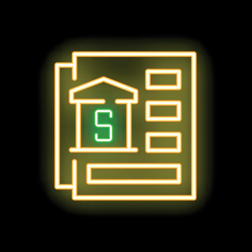 Neon icon of bank statement representing financial report vector