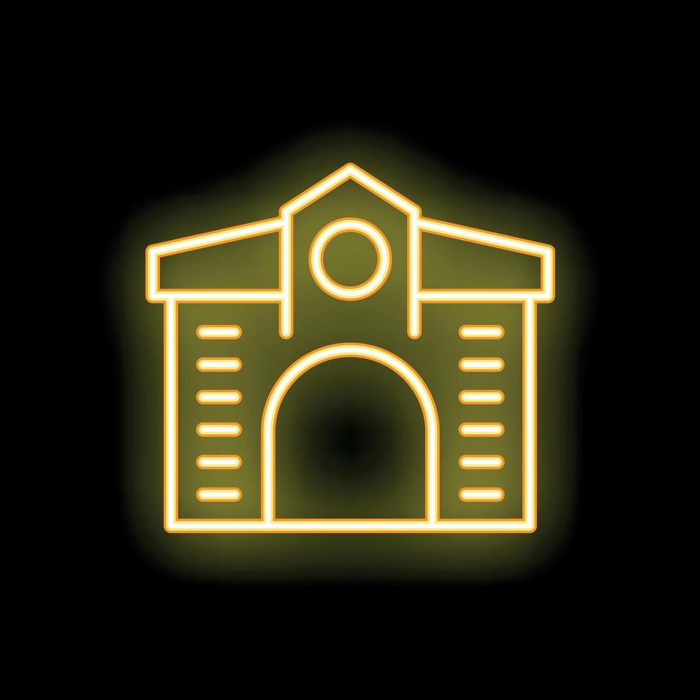 Neon yellow government building icon on black background vector