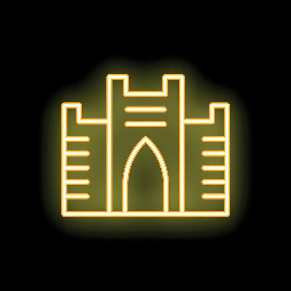 Neon yellow medieval castle glowing on black background vector