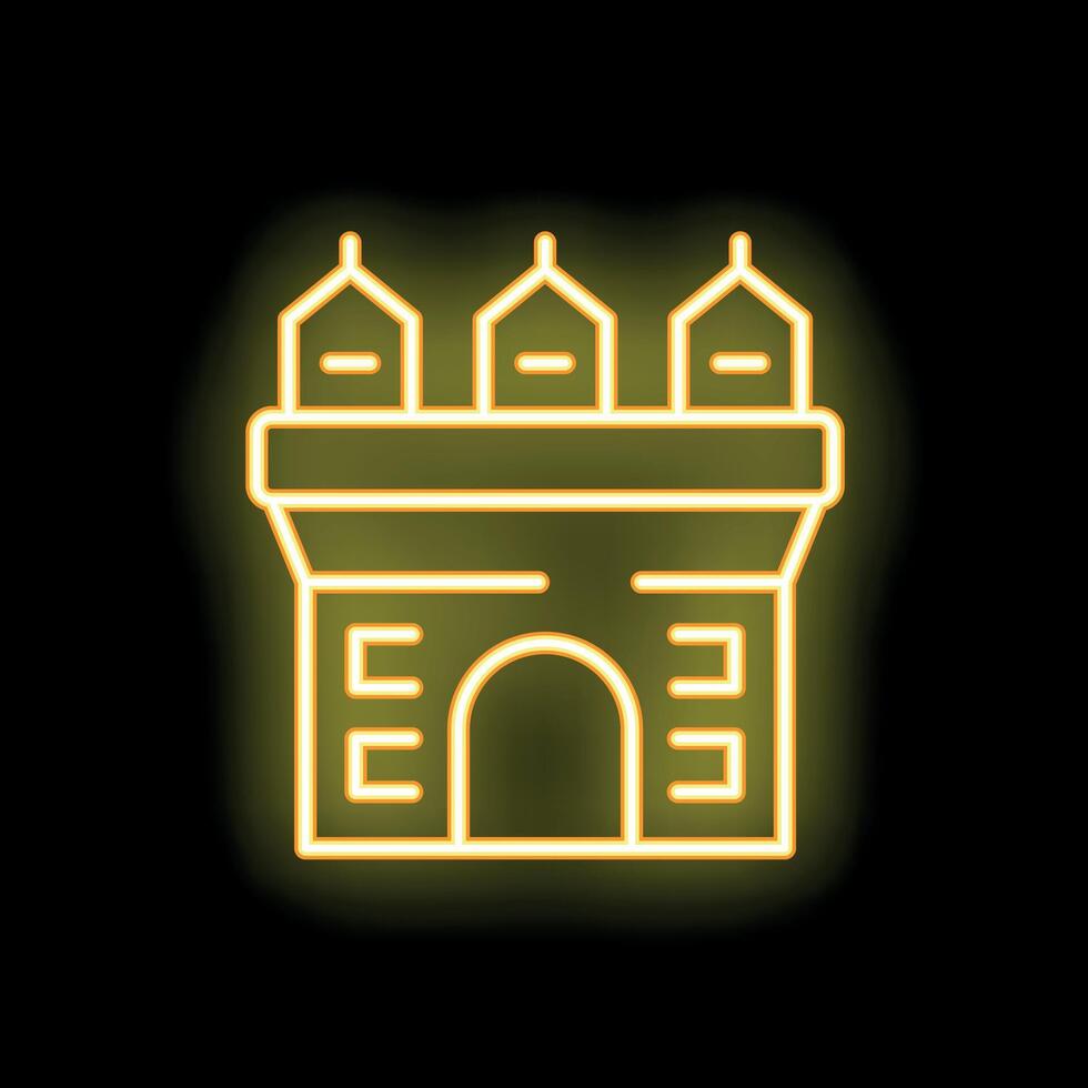 Glowing neon icon of medieval castle gate on black background vector