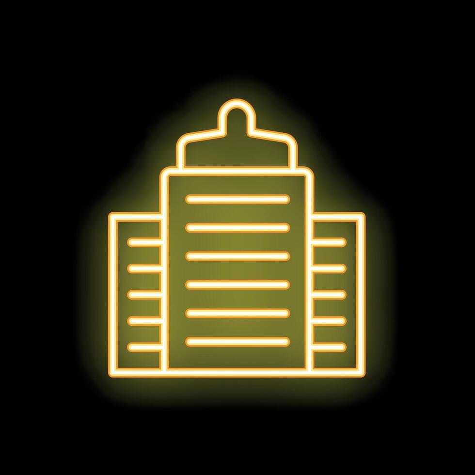 Yellow neon sign of generic office building facade at night vector