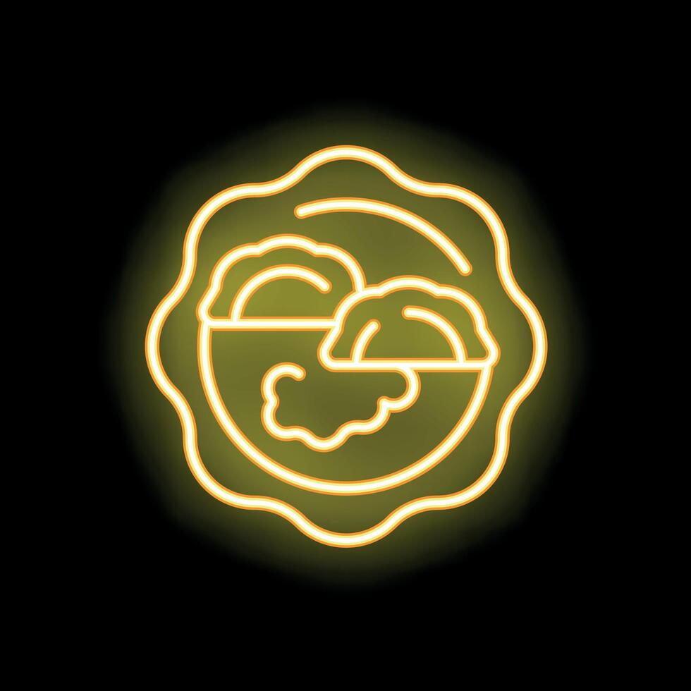 Neon sign showing a plate of delicious dumplings glowing on a black background vector