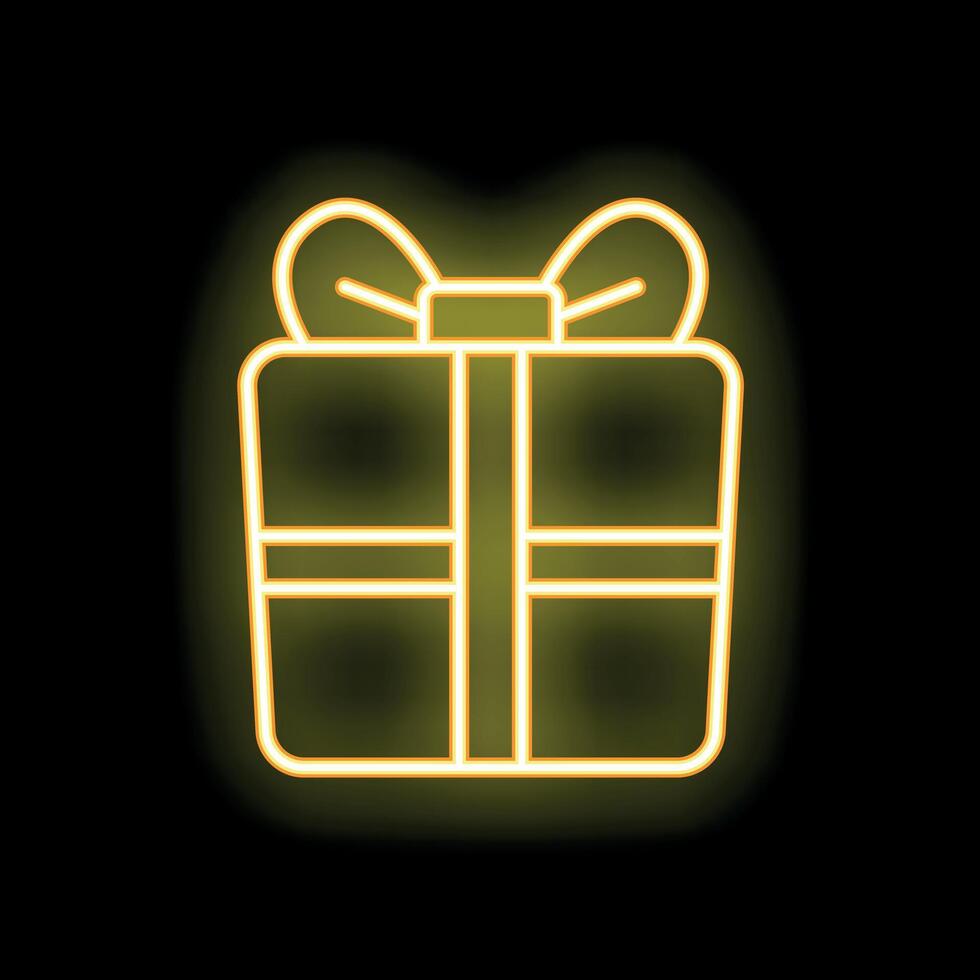 Neon gift box shining on black background vector