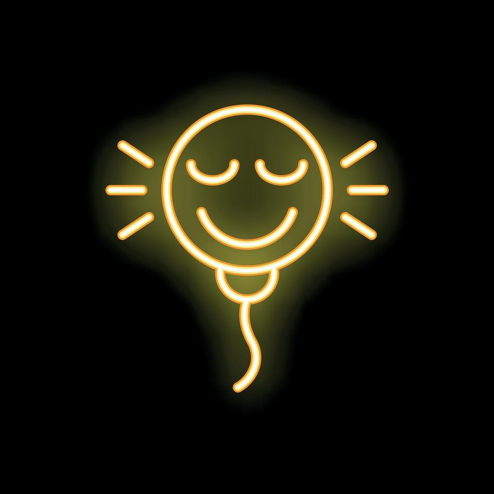 Yellow neon balloon shining with happy face on black background vector