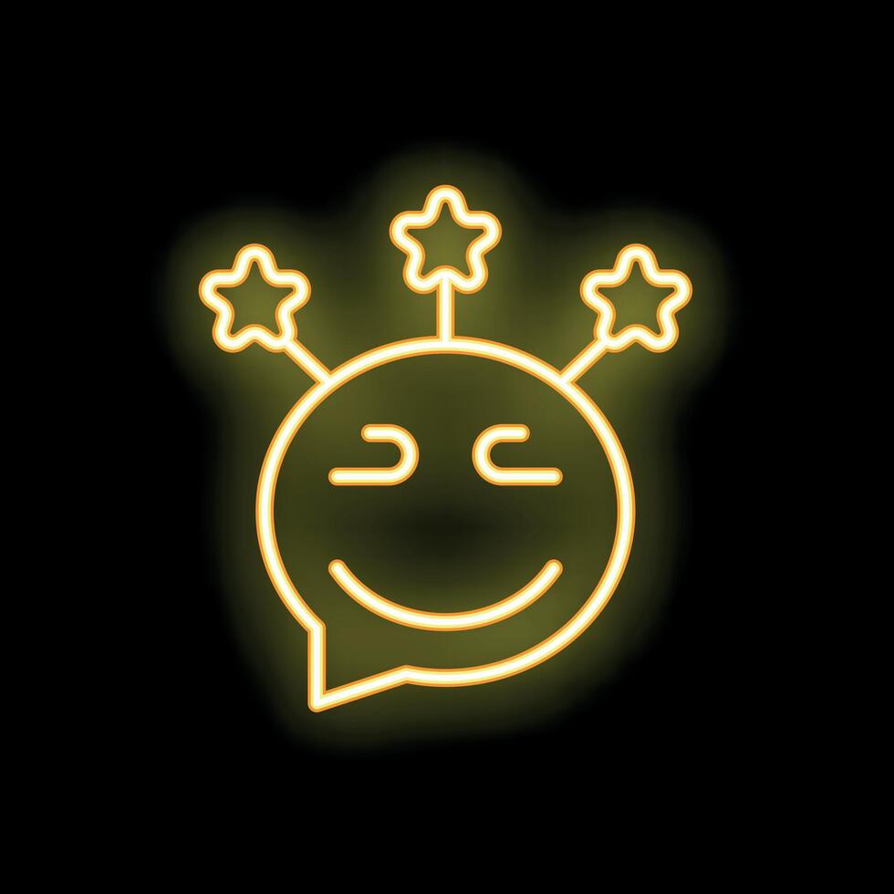 Neon chat bubble smiling with three stars above its head vector