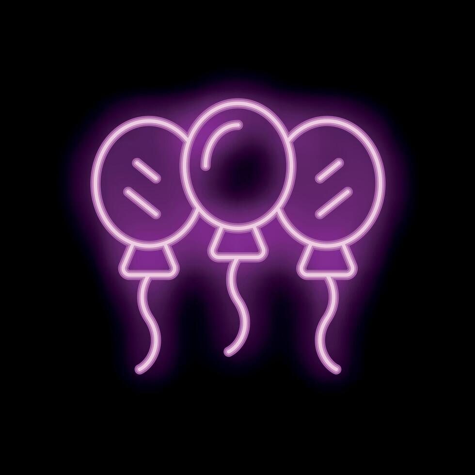Neon sign showing three balloons floating on black background vector