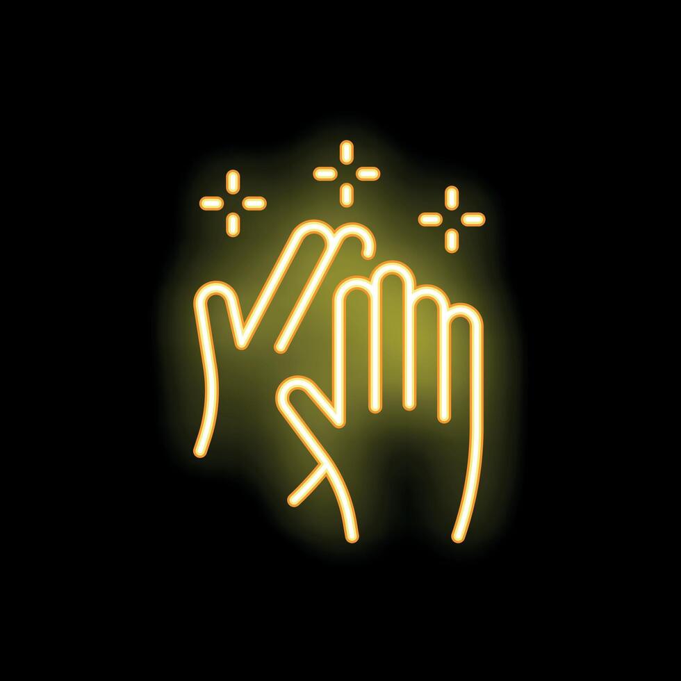 Two hands clapping creating sparkles neon sign illustration vector