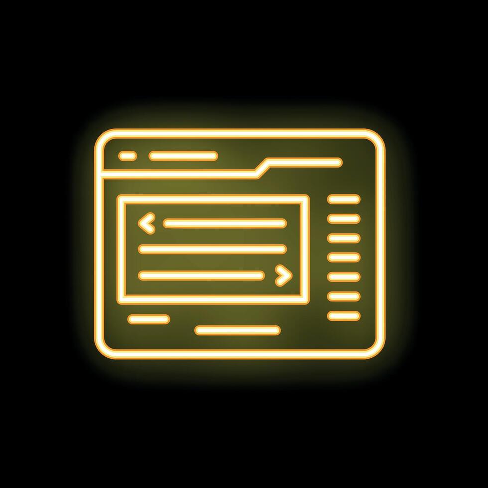 Yellow neon webpage displaying programming code interface on black background vector