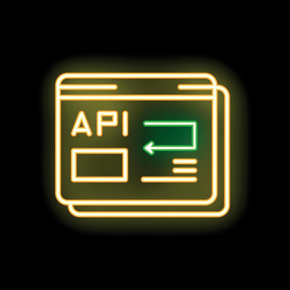 Neon icon of api software development representing programming interface vector