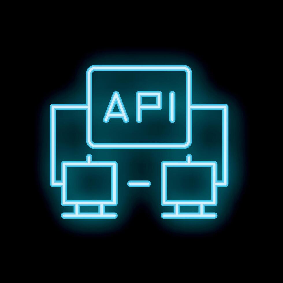 Neon blue api connecting two computers icon vector
