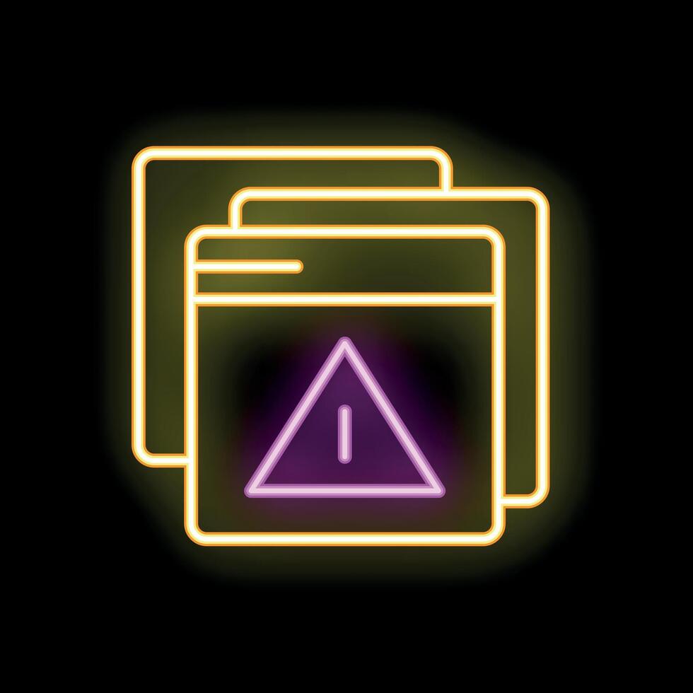 Neon warning sign on multiple browser windows interface with dark background vector