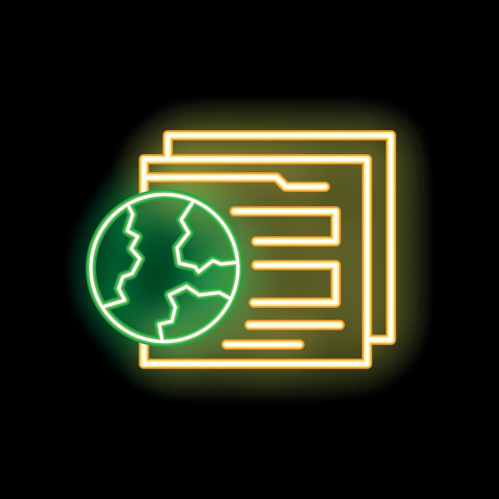 Neon icon of globe and documents representing global issues vector