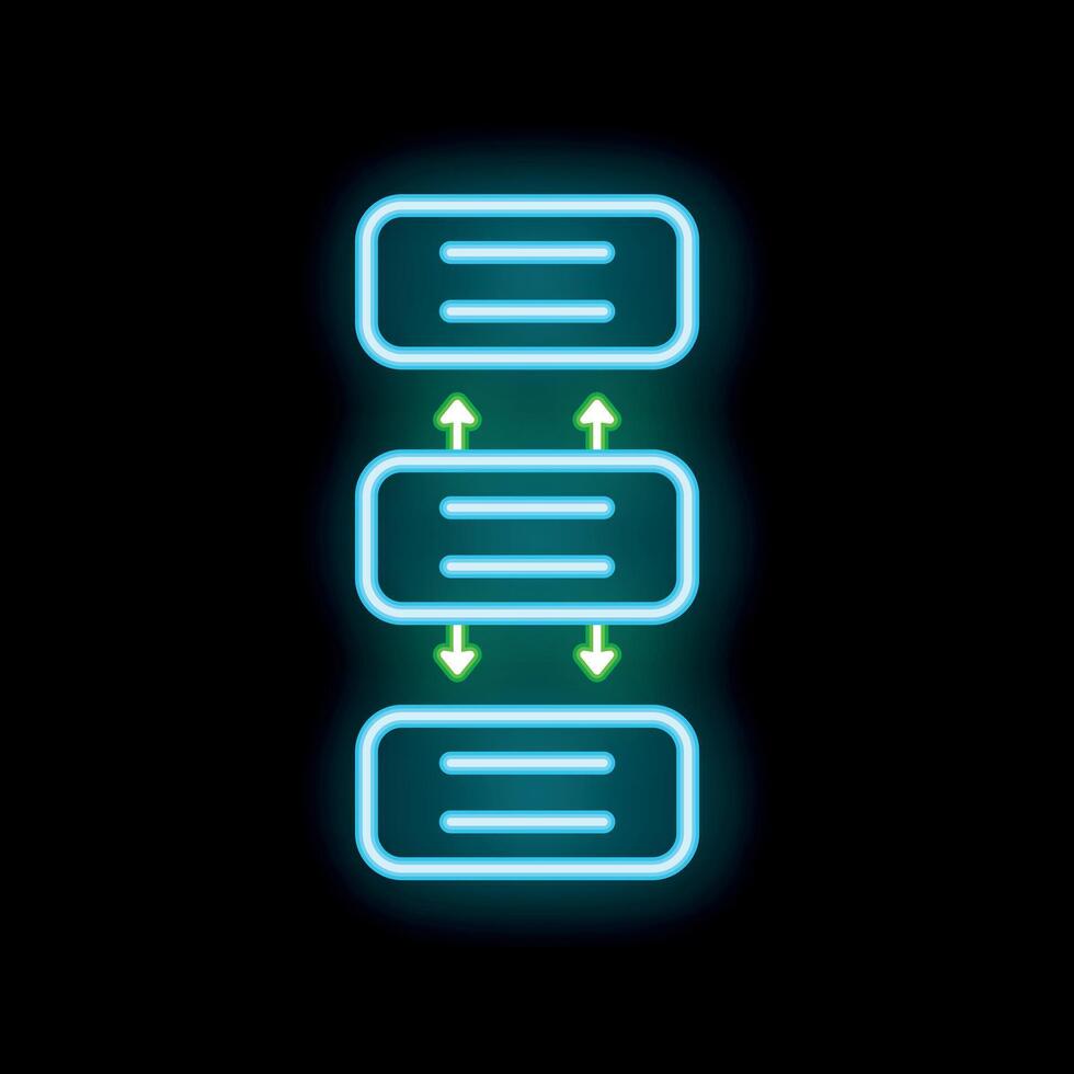 Neon glowing icon of data transferring between servers vector
