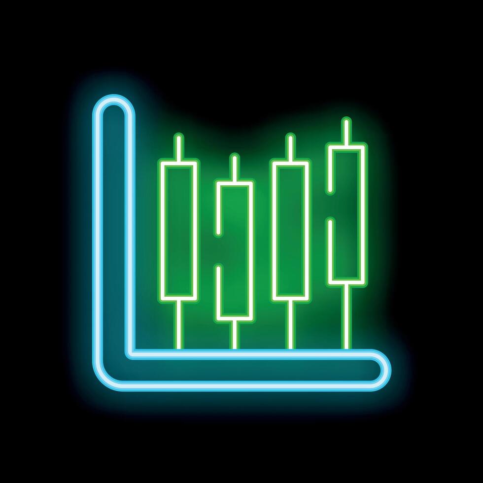 Neon green candlestick chart showing market data on black background vector