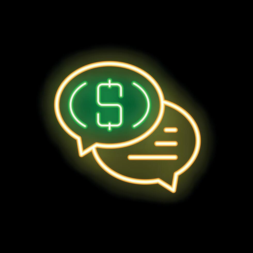 Neon icon of two speech bubbles discussing money and finances vector