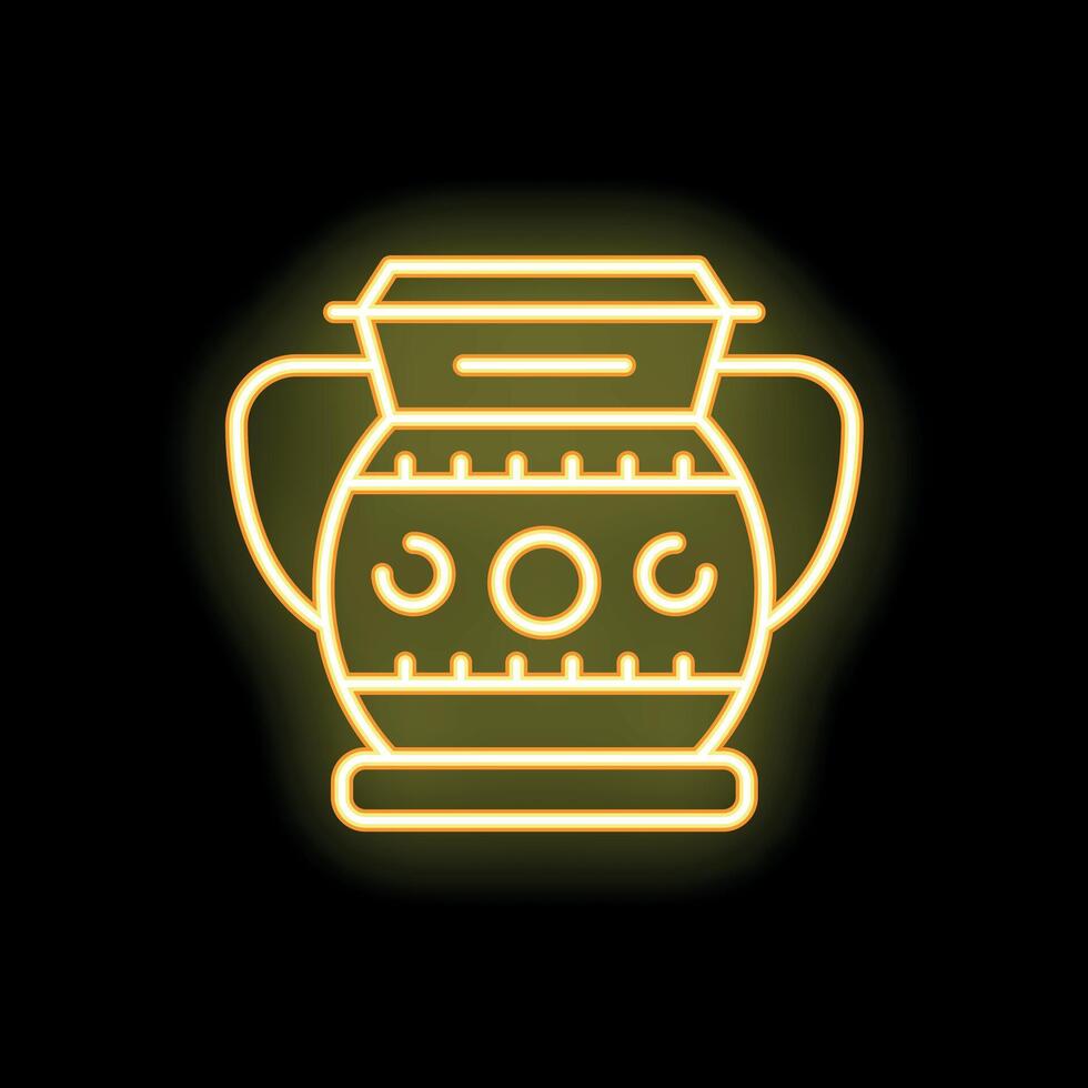 Golden mayan or aztec vase glowing with neon light vector