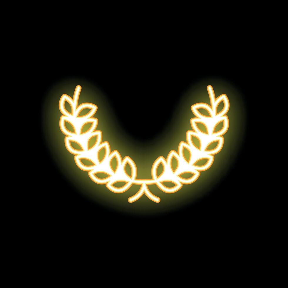 Neon yellow laurel wreath glowing on black background vector