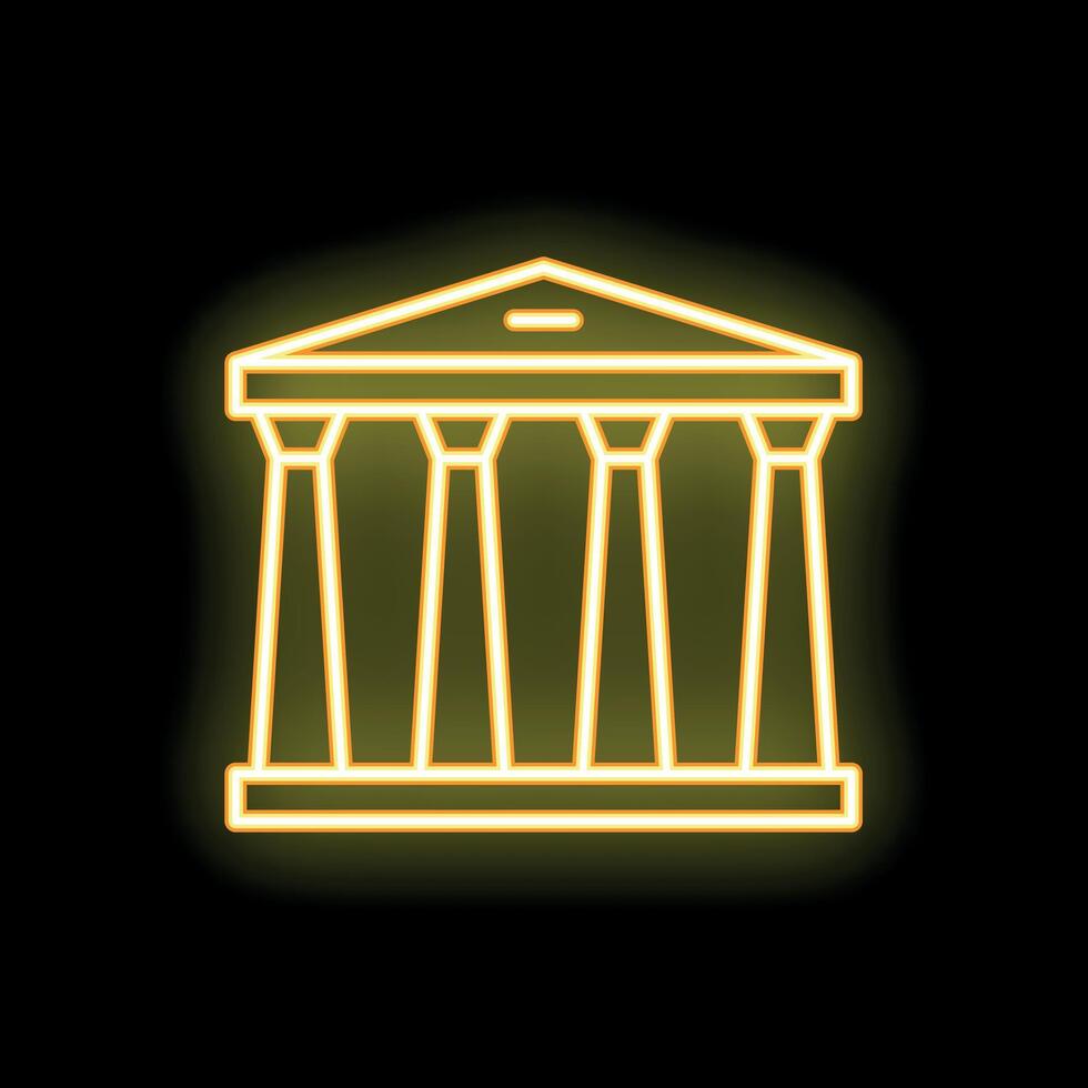 Neon yellow parthenon icon on black background vector