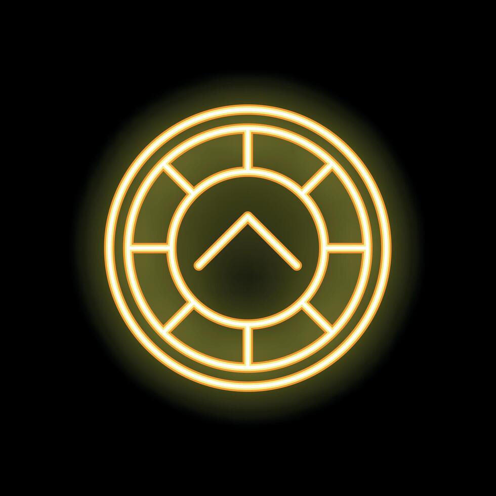 Neon yellow clock showing five minutes past twelve on black background vector