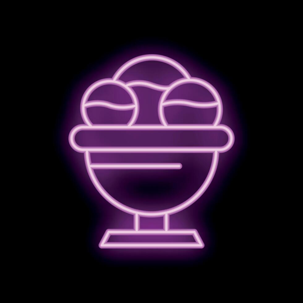 Neon sign of ice cream sundae in bowl glowing on black background vector