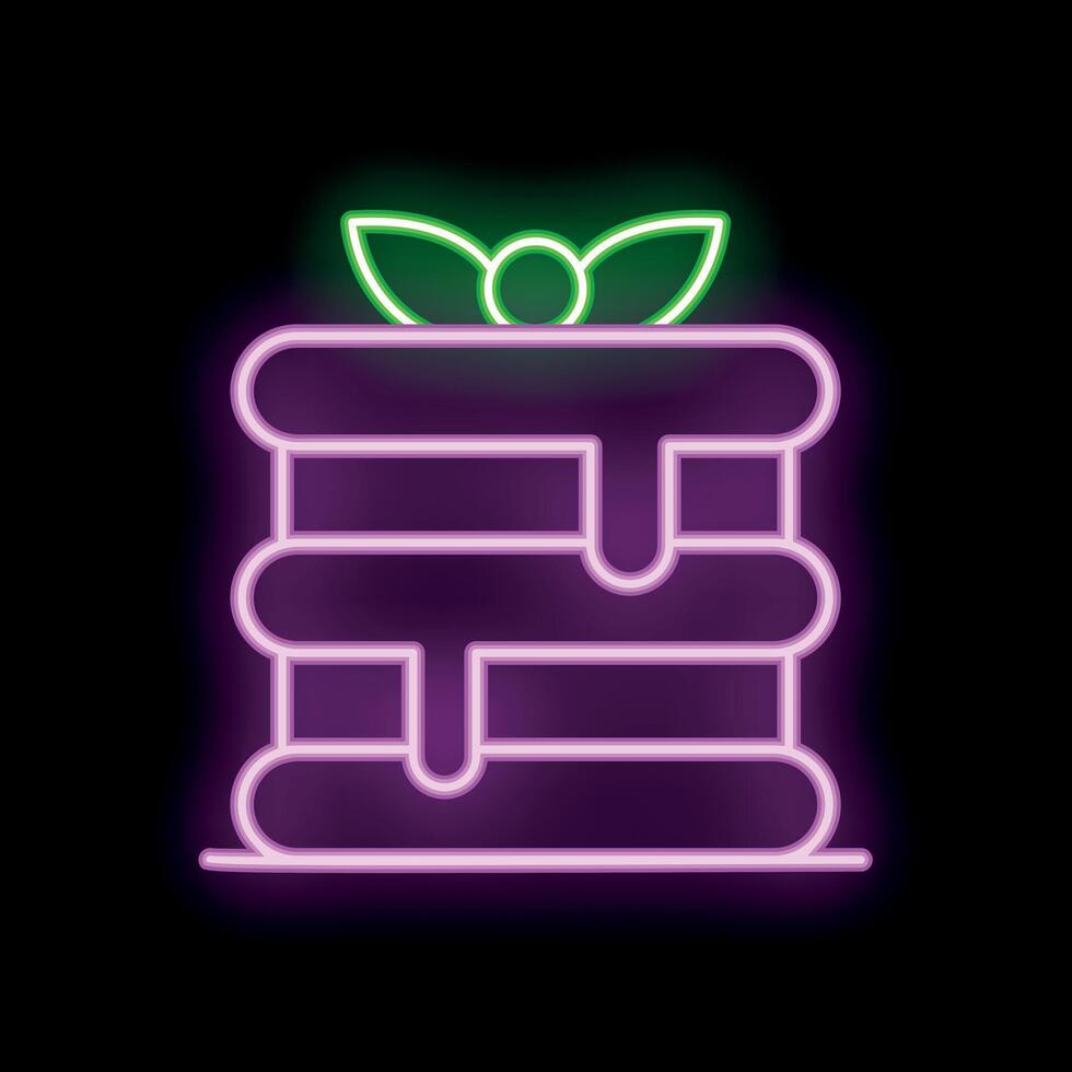 Neon sign of a three layer cake is glowing on a black background vector