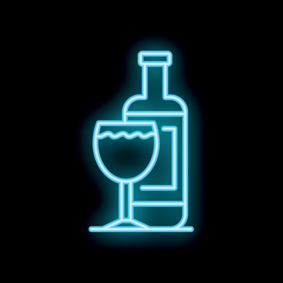Neon sign showing wine bottle and glass icon vector
