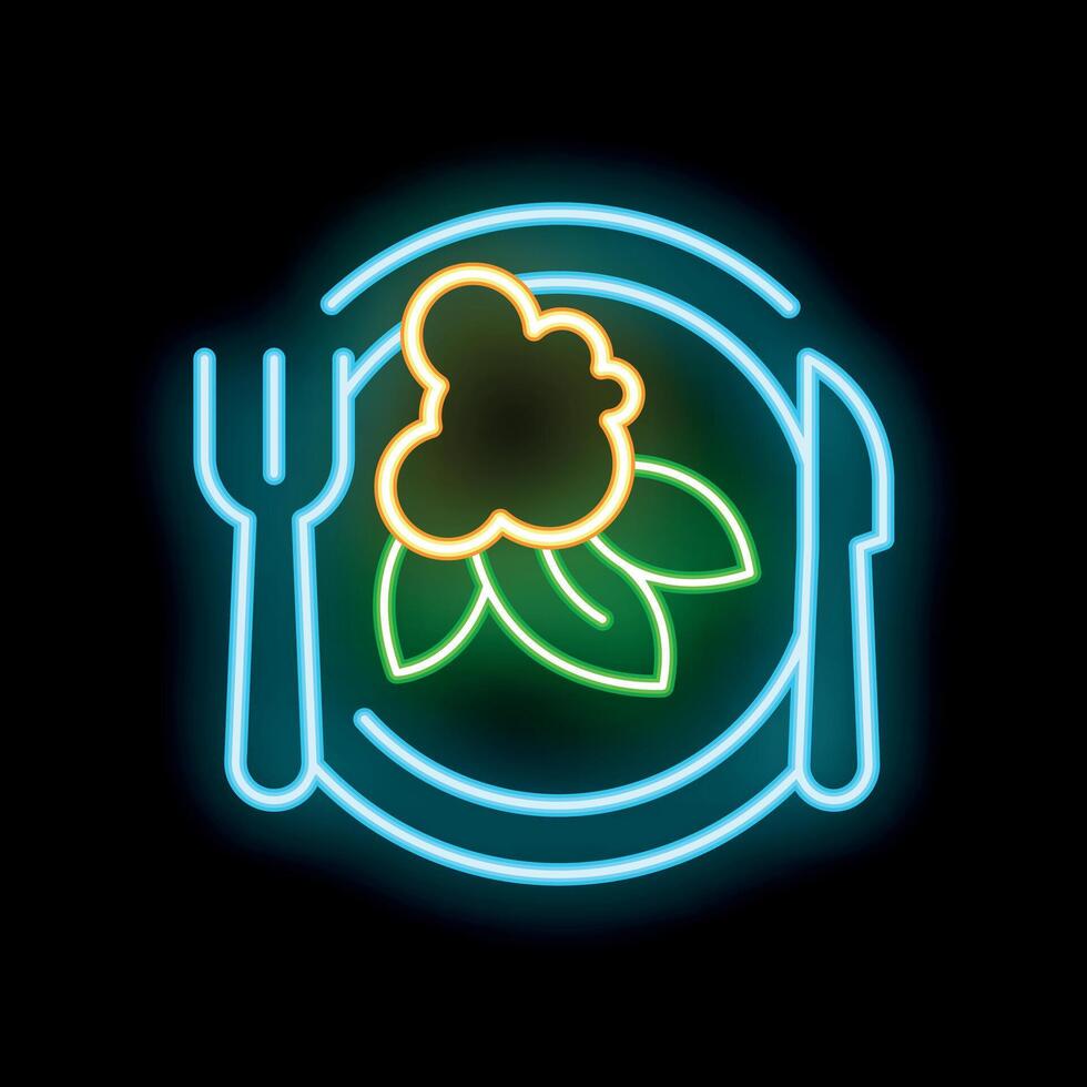 Neon sign depicting a plate with a knife and fork suggesting a healthy meal vector